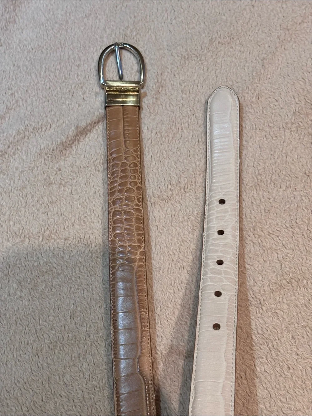 Lauren Ralph Lauren RLL Reversible Croc Embossed Belt Tan & Cream – 37”